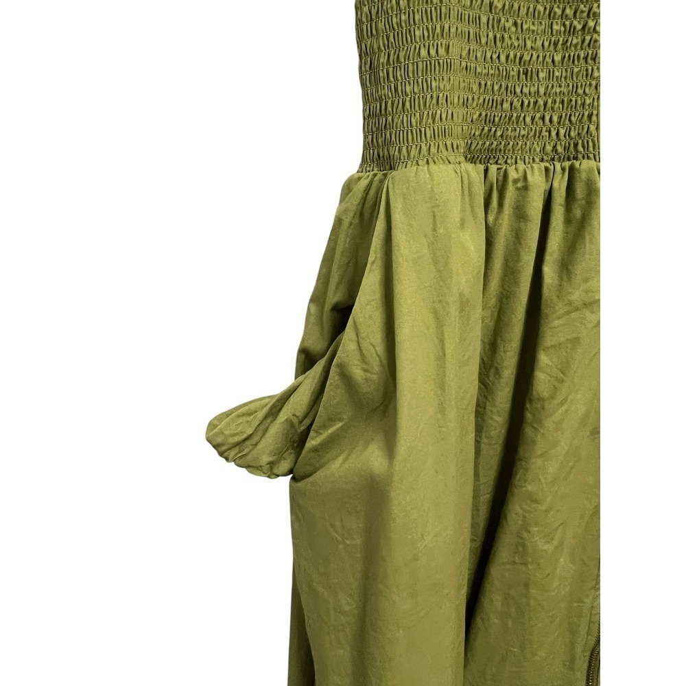 Anthropologie Tommie Dress Womens Small Green Smocked Waist Zip Front Midi Boho - Picture 7 of 10